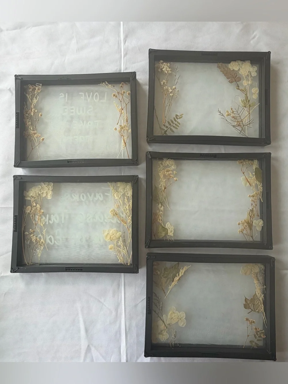 Lot of‎ 5 black picture frames with dried flowers wedding party decor